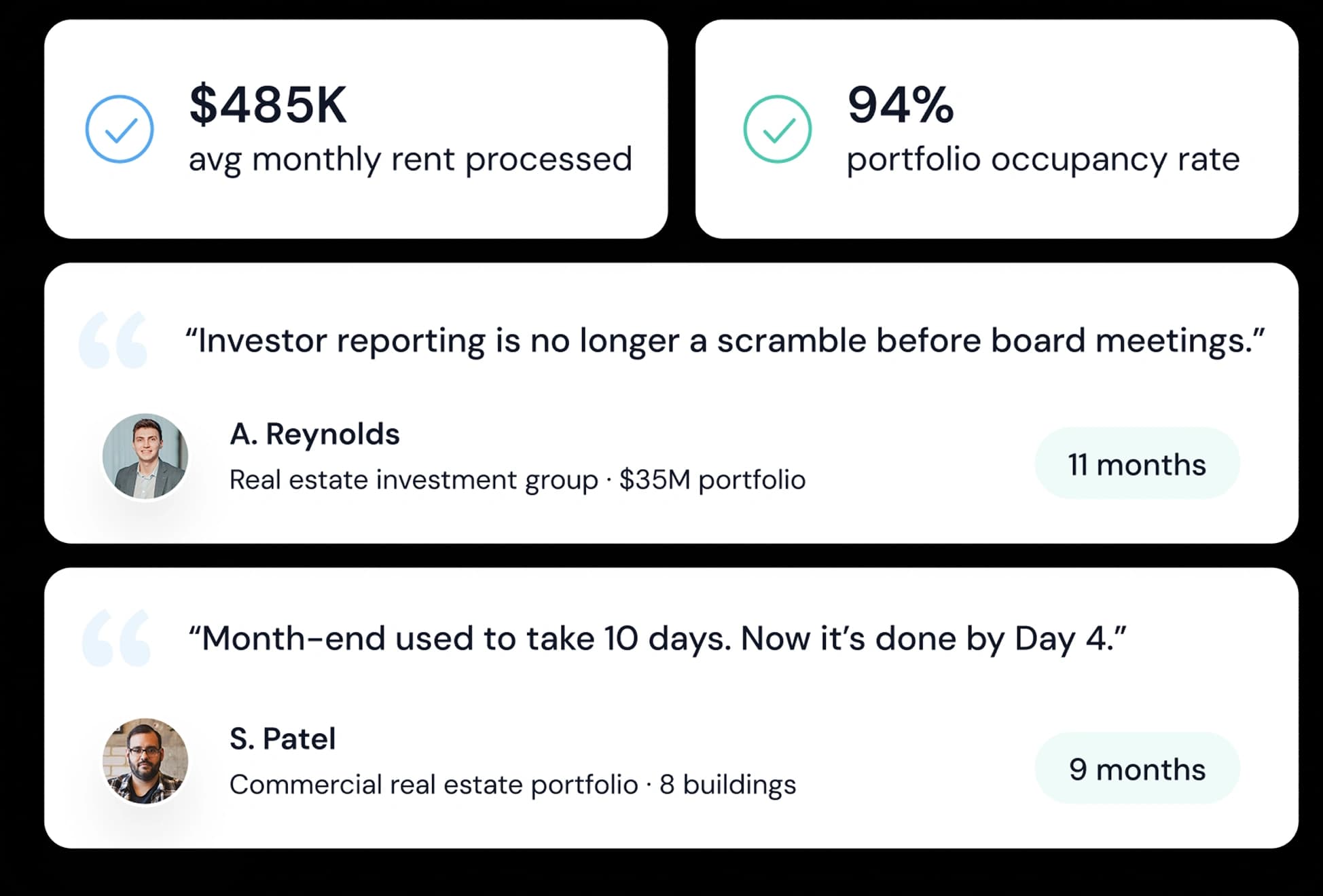Property management finance dashboard with team access and revenue overview