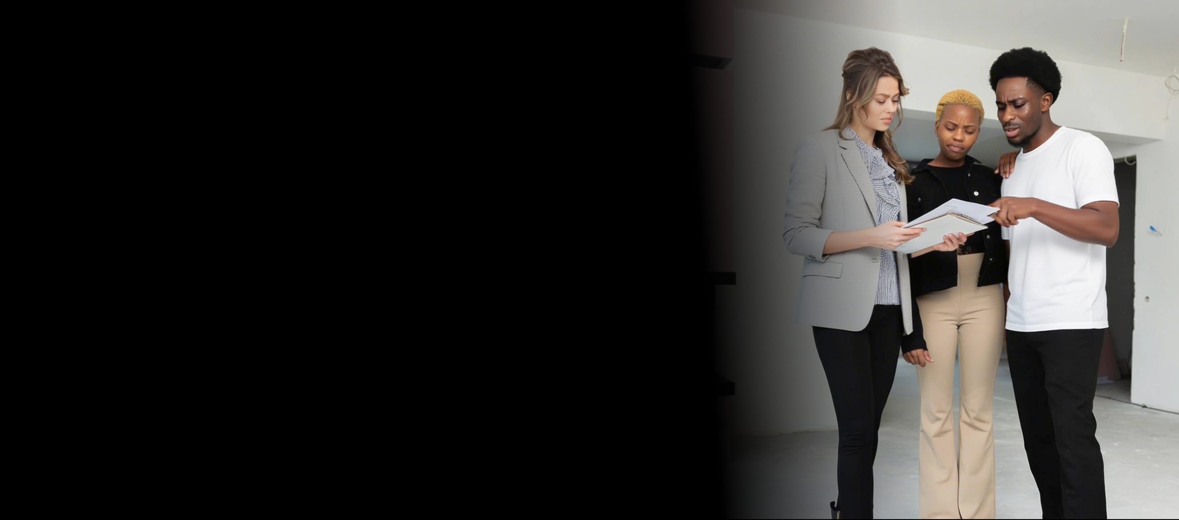 Property management team reviewing financial reports