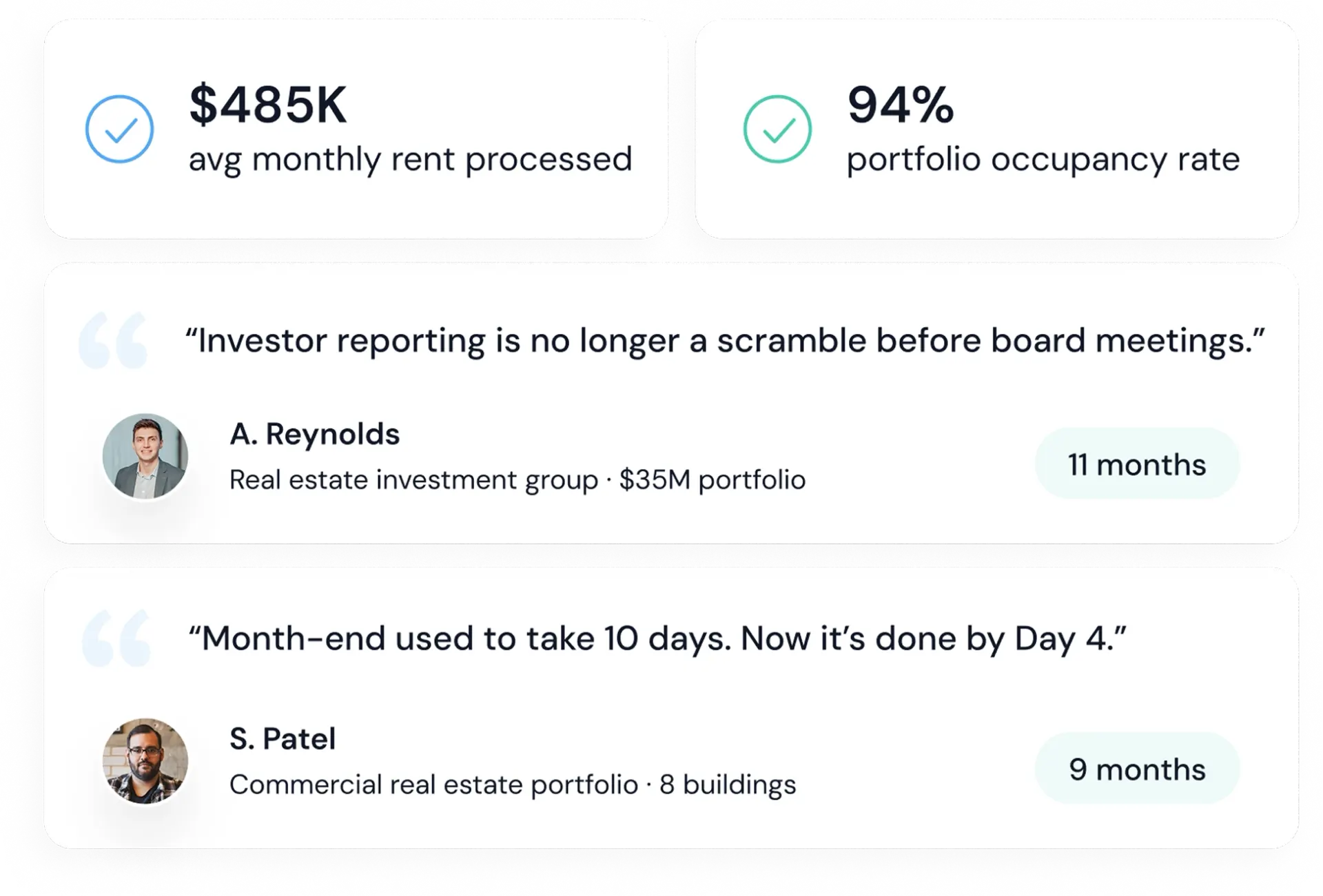 Property management finance dashboard with team access and revenue overview