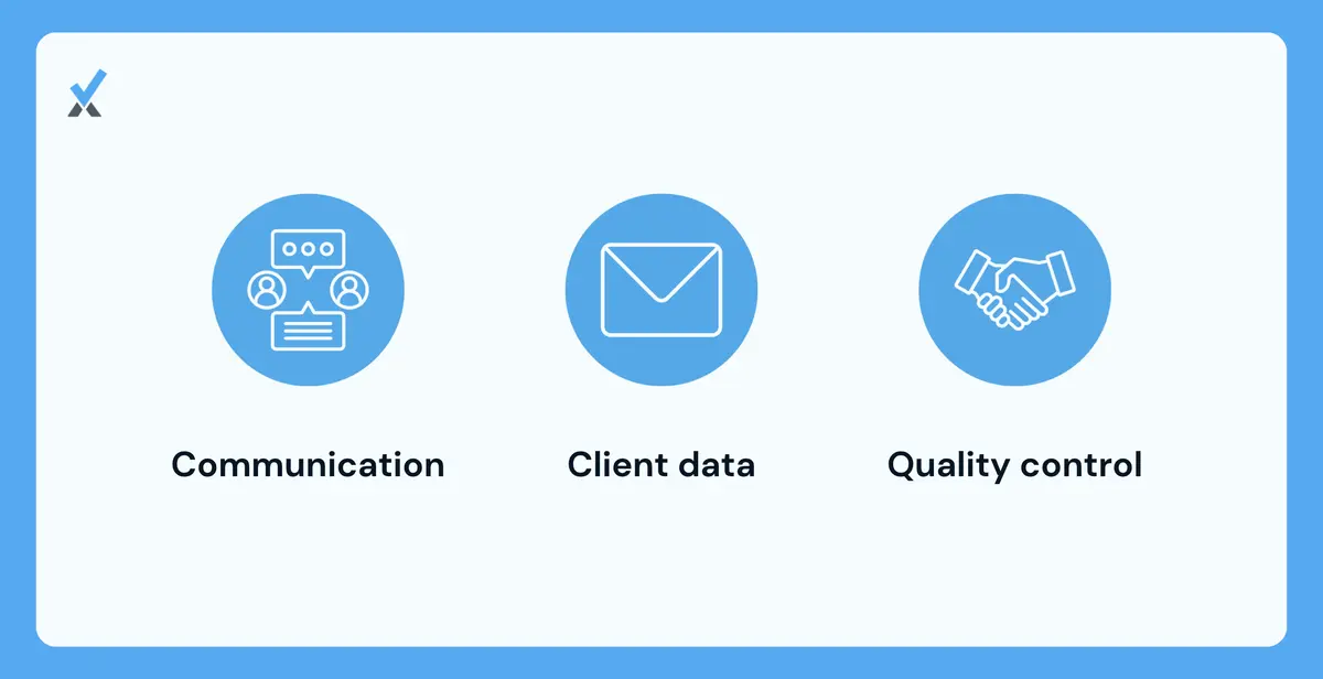 Graphic showing communication issues, client data risks, and quality control challenges in offshore bookkeeping services