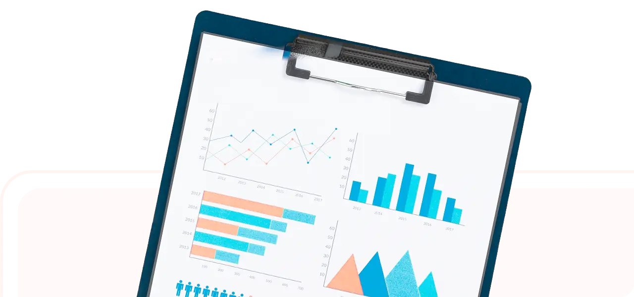 Tax-ready, audit-ready financial reports and charts on a clipboard